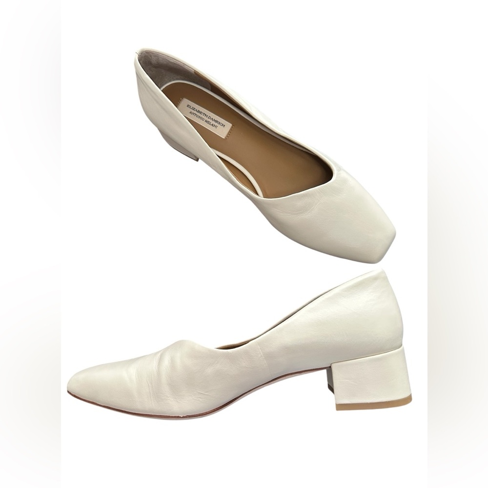 Antonio Melani Elizabeth Damrich Off White Cream Square Toe Block Low Heel Shoes